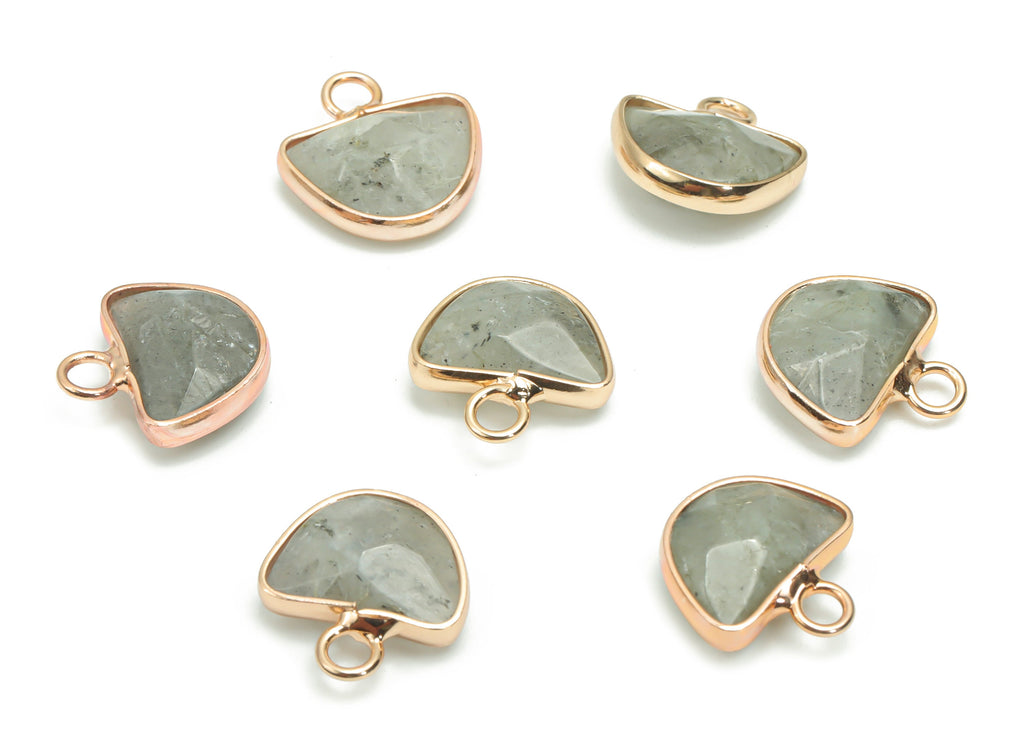 Gray Labradorite Domed Earring Charms - Brass Semicircle Pendant - Natural Stone - Gold Tone Plated Brass – 13.58x13.4x5.3mm – NS1605D - DOMEDBAZAAR