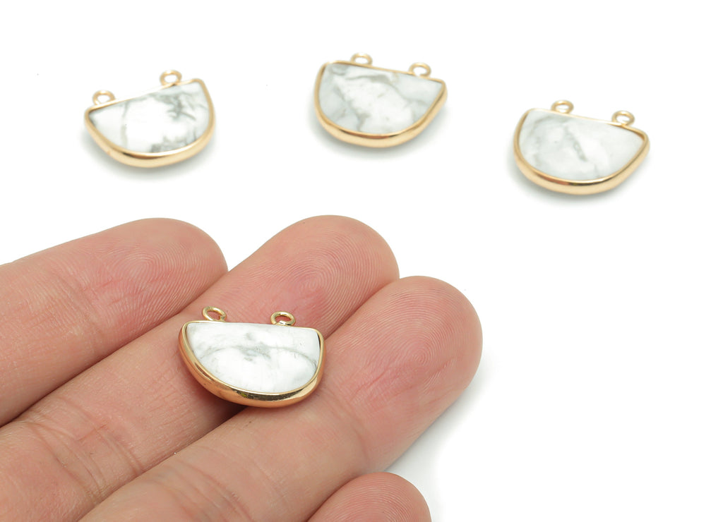 Howlite Domed Faceted Stone Earring Connectors - Brass Semicircle Charms and Pendant - Gold Tone Plated Brass – 17.62x16.62x6.36mm – NS1607A - DOMEDBAZAAR
