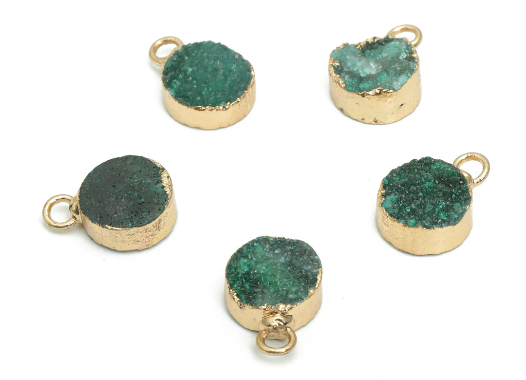 Druzy Green Quartz Round Earring Charms - Brass Wire Circle Pendant - Natural Stone - Gold Tone Plated Brass – 13.79x10.33x6mm – NS1615 - DOMEDBAZAAR