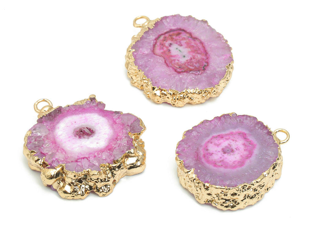 Crystal Flower Round Earring Charms - Brass Wire Circle Pendant - Natural Stone - Gold Tone Plated Brass – 31.67x24.05x5.49mm – NS1599C - DOMEDBAZAAR