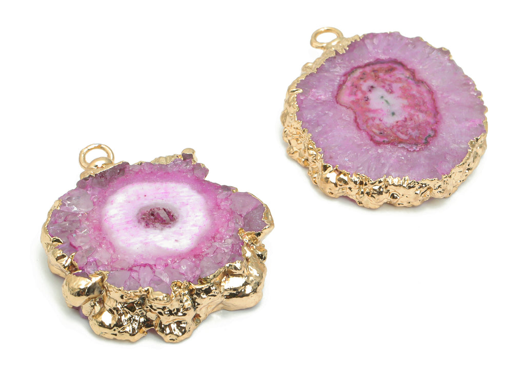 Crystal Flower Round Earring Charms - Brass Wire Circle Pendant - Natural Stone - Gold Tone Plated Brass – 31.67x24.05x5.49mm – NS1599C - DOMEDBAZAAR