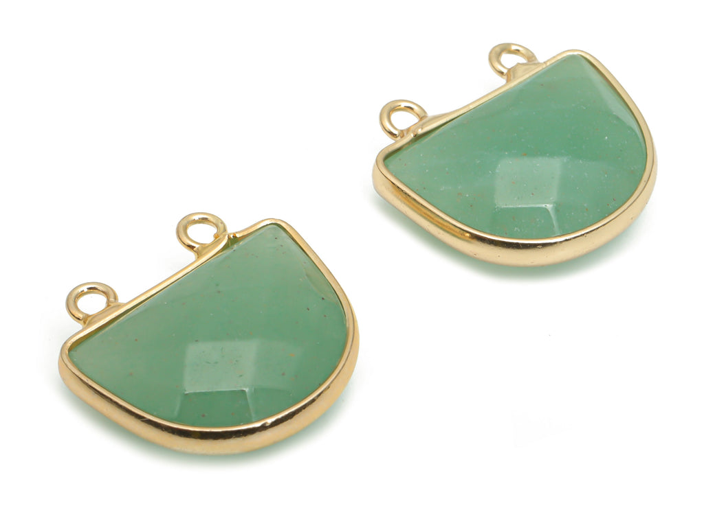Aventurine Domed Faceted Stone Earring Connectors - Brass Semicircle Pendant - Gold Tone Plated Brass – 17.62x16.62x6.36mm – NS1607C - DOMEDBAZAAR
