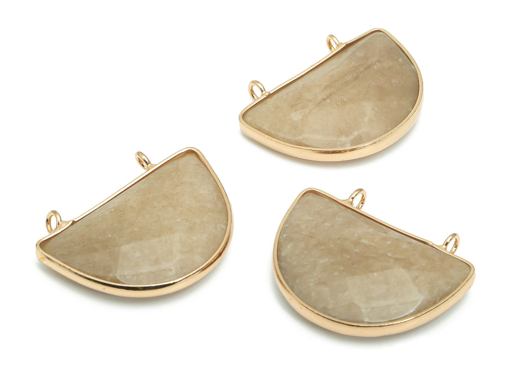Imperial Topaz Crystal Semicircle Connectors - Brass Half Moon Pendant - Natural Stone - Gold Tone Plated Brass – 31.22x25.9x6.7mm – NS1675 - DOMEDBAZAAR