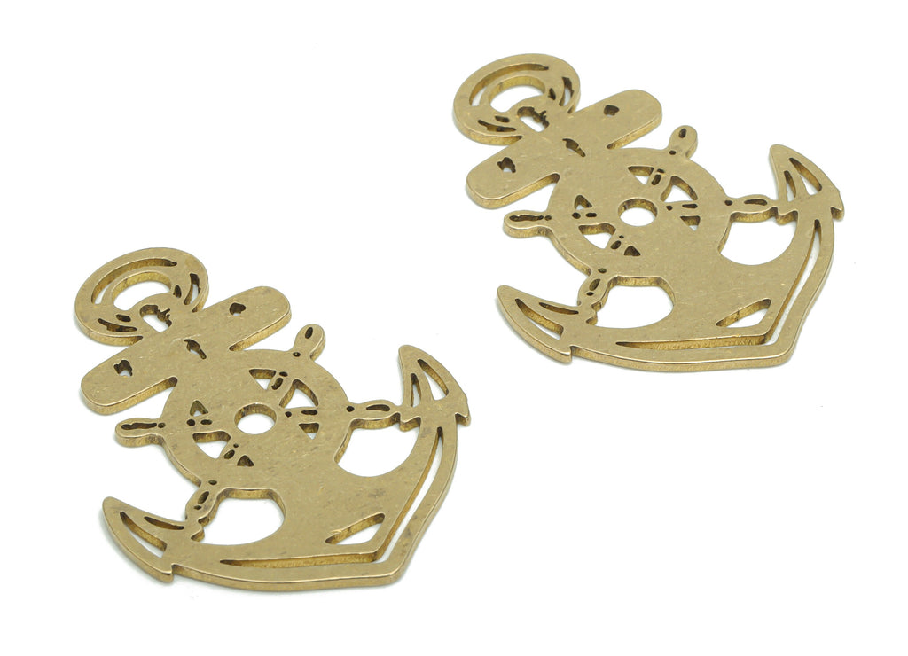 Brass Cross Anchor Turntable Earring Charms - Raw Brass Anchor Cross Pendant - DIY Jewelry Making Supplies - 34.71x26.04x0.88mm - PPA2087 - DOMEDBAZAAR