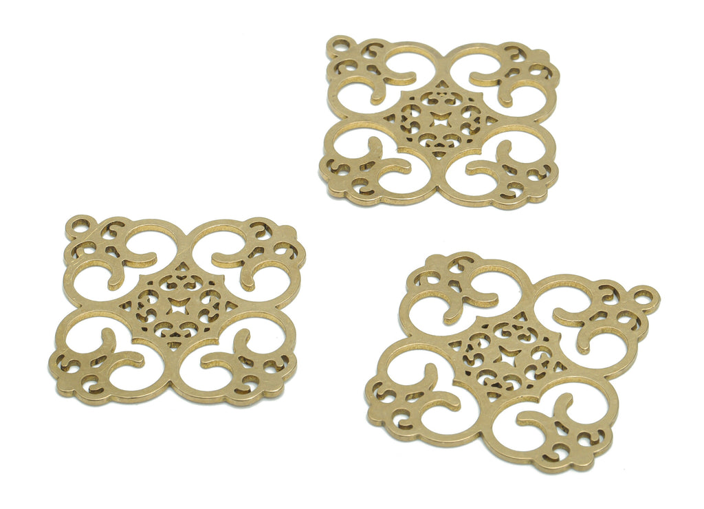 Brass Rhombic Planet Flower Earring Charms - Raw Brass Diamond Star Flower Pendant - Jewelry Making Supplies - 37.73x33.88x0.88mm - PPA2234 - DOMEDBAZAAR