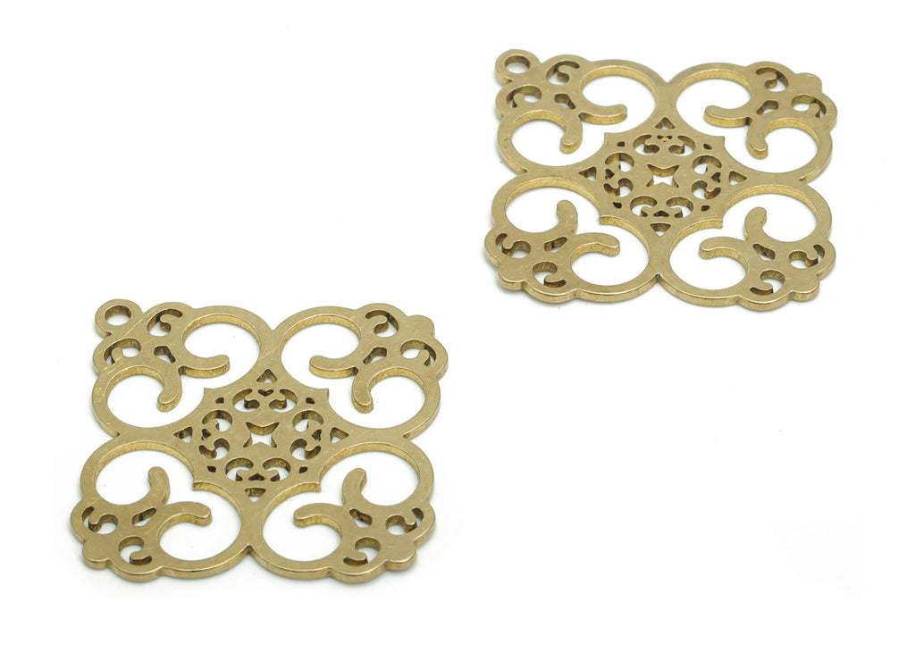 Brass Rhombic Planet Flower Earring Charms - Raw Brass Diamond Star Flower Pendant - Jewelry Making Supplies - 37.73x33.88x0.88mm - PPA2234 - DOMEDBAZAAR