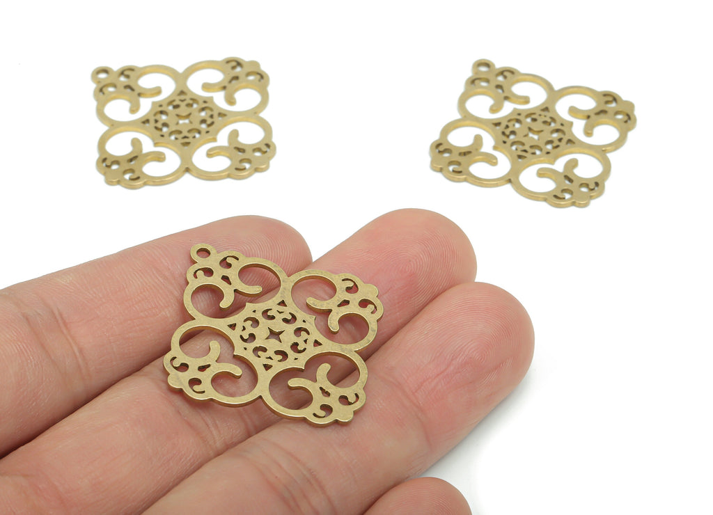 Brass Rhombic Planet Flower Earring Charms - Raw Brass Diamond Star Flower Pendant - Jewelry Making Supplies - 37.73x33.88x0.88mm - PPA2234 - DOMEDBAZAAR