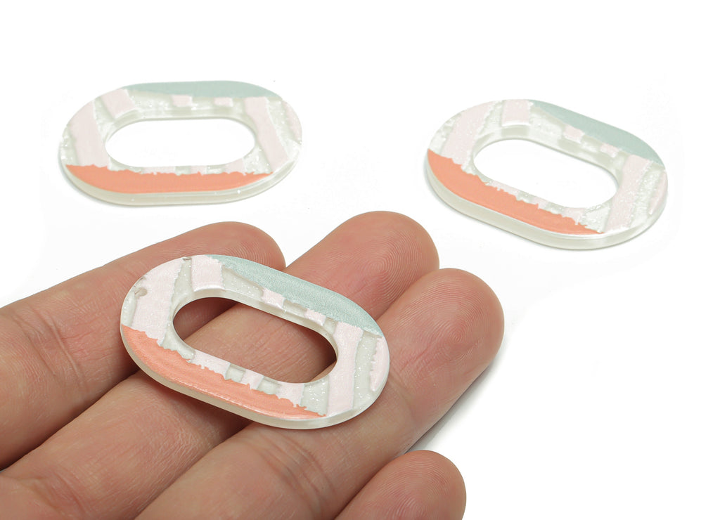 Acrylic Oval Hoop Painting Earring Charms - Acrylic Painting Oval Pendant - Printing Textured - Jewelry Supplies - 39.2x27.9x2.3mm - AC2454E - DOMEDBAZAAR