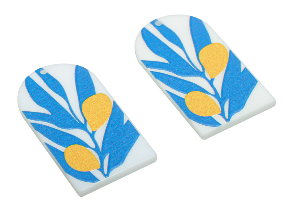 Acrylic Long D Domed Leaves Earring Charms - Acrylic D Flower Pendant - Printing Textured - Jewelry Supplies - 39.58x20.94x2.07mm - AC2460P - DOMEDBAZAAR