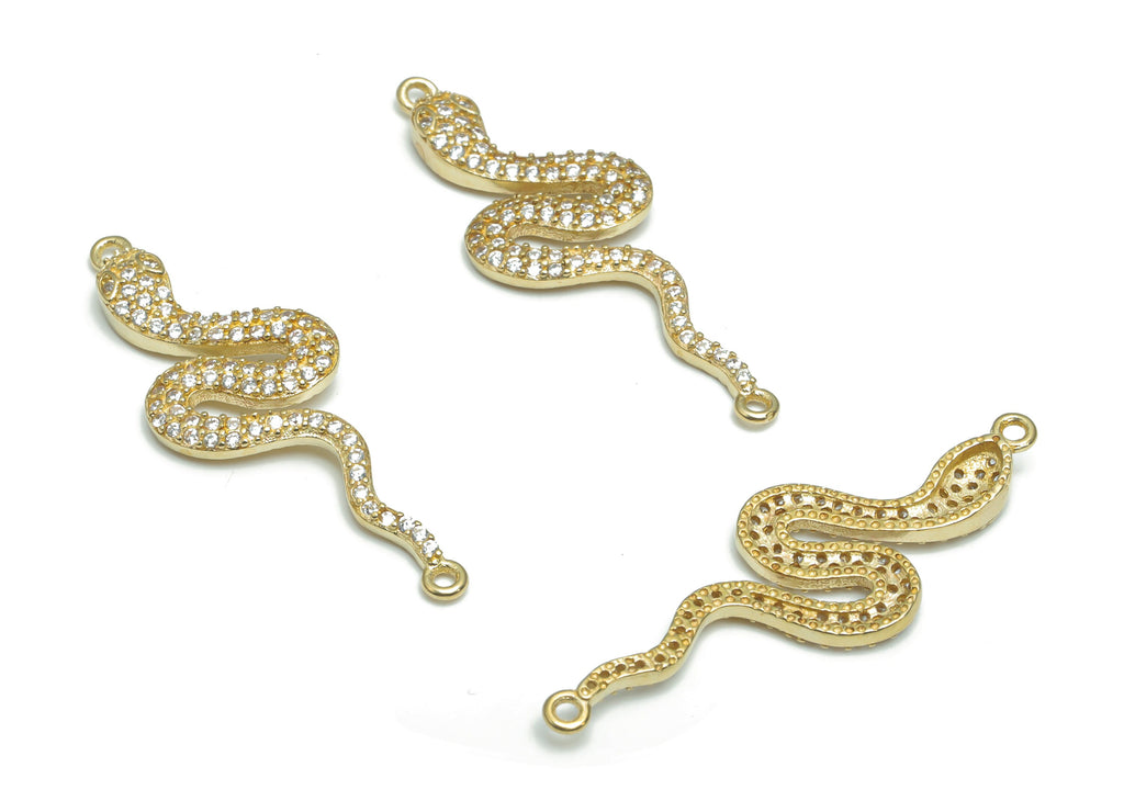 Brass Snake Earring Connectors With Zircons - Raw Brass Snake Charms and Pendant - Jewelry Making Supplies - 38.03x13.48x3.07mm - PP5167 - DOMEDBAZAAR