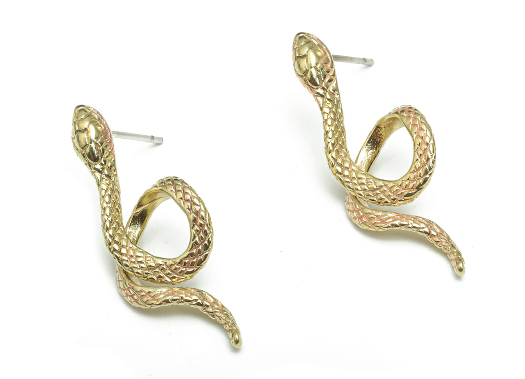 Brass Snake Earring Stud - Raw Brass Snake Earring Post - Stainless Steel Stud - Jewelry Making Supplies - 29.2x10.54x3.26mm - PP5152 - DOMEDBAZAAR