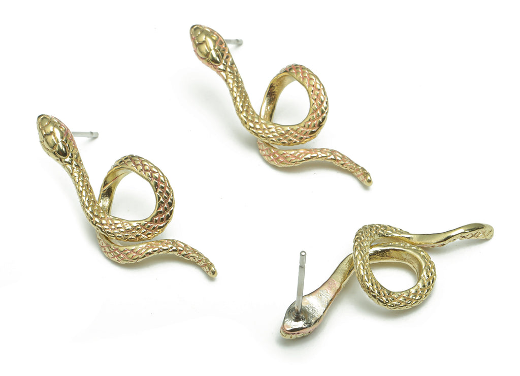 Brass Snake Earring Stud - Raw Brass Snake Earring Post - Stainless Steel Stud - Jewelry Making Supplies - 29.2x10.54x3.26mm - PP5152 - DOMEDBAZAAR