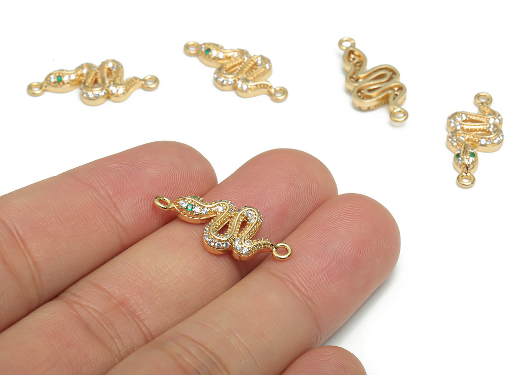Brass Snake Earring Connectors With Zircons - Gold Snake Charms and Pendant - 18K Real Gold Plated Brass - 23.77x10.03x3.22mm - RGP4313 - DOMEDBAZAAR