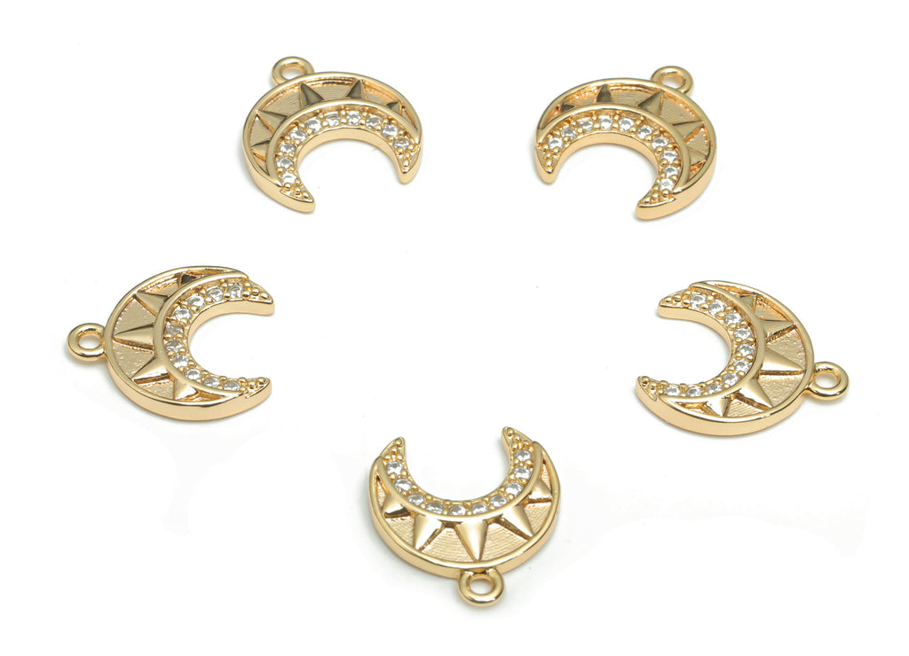 Brass Crescent Charms With Zircons - Gold Moon Sun Pendant - 18K Real Gold Plated Brass - Jewelry Supplies - 12.47x11.28x1.81mm - RGP4331 - DOMEDBAZAAR