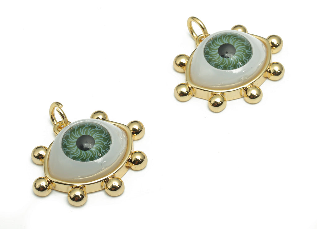 Brass Eye Earring Charms - Plastic Patch Gold Eyelash Pendant - 18K Real Gold Plated Brass - Jewelry Supplies - 21.04x17.1x7.19mm - RGP4293C - DOMEDBAZAAR
