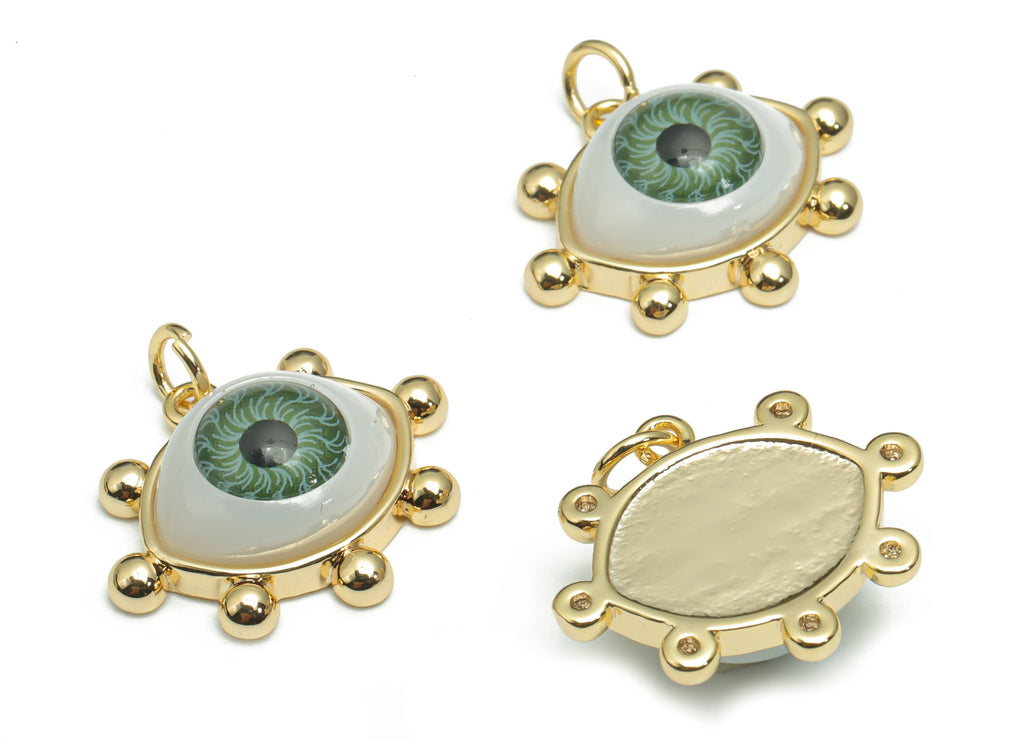 Brass Eye Earring Charms - Plastic Patch Gold Eyelash Pendant - 18K Real Gold Plated Brass - Jewelry Supplies - 21.04x17.1x7.19mm - RGP4293C - DOMEDBAZAAR