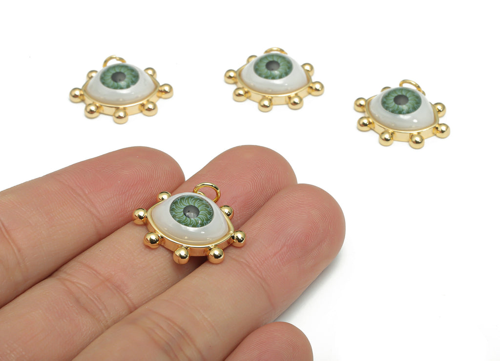 Brass Eye Earring Charms - Plastic Patch Gold Eyelash Pendant - 18K Real Gold Plated Brass - Jewelry Supplies - 21.04x17.1x7.19mm - RGP4293C - DOMEDBAZAAR