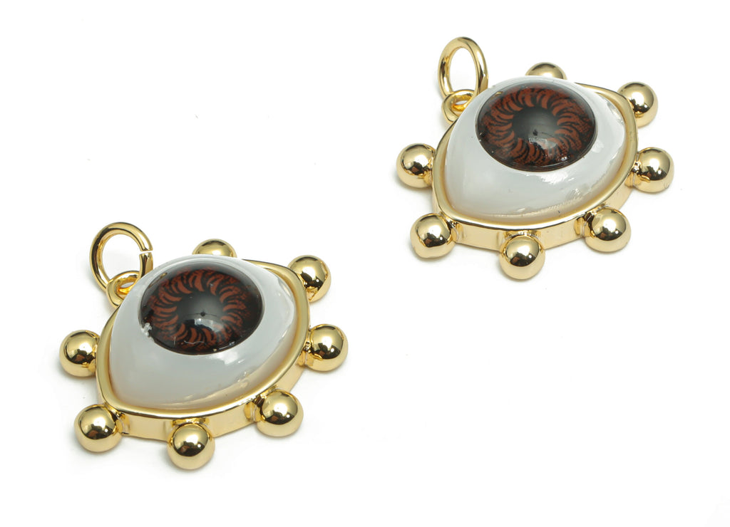 Brass Eye Earring Charms - Plastic Patch Gold Eyelash Pendant - 18K Real Gold Plated Brass - Jewelry Supplies - 21.04x17.1x7.19mm - RGP4293B - DOMEDBAZAAR