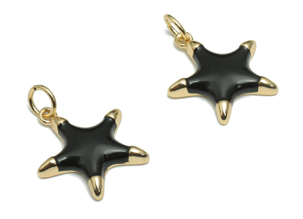Brass Five-pointed Star Earring Charms - Enamel Gold Star Pendant - 18K Real Gold Plated - Jewelry Supplies - 16.82x15.6x2.57mm - RGP4294B - DOMEDBAZAAR