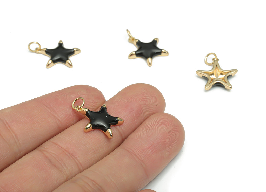 Brass Five-pointed Star Earring Charms - Enamel Gold Star Pendant - 18K Real Gold Plated - Jewelry Supplies - 16.82x15.6x2.57mm - RGP4294B - DOMEDBAZAAR