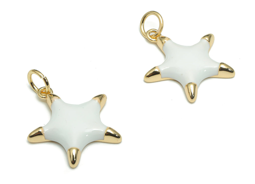 Brass Five-pointed Star Earring Charms - Enamel Gold Star Pendant - 18K Real Gold Plated - Jewelry Supplies - 16.82x15.6x2.57mm - RGP4294C - DOMEDBAZAAR