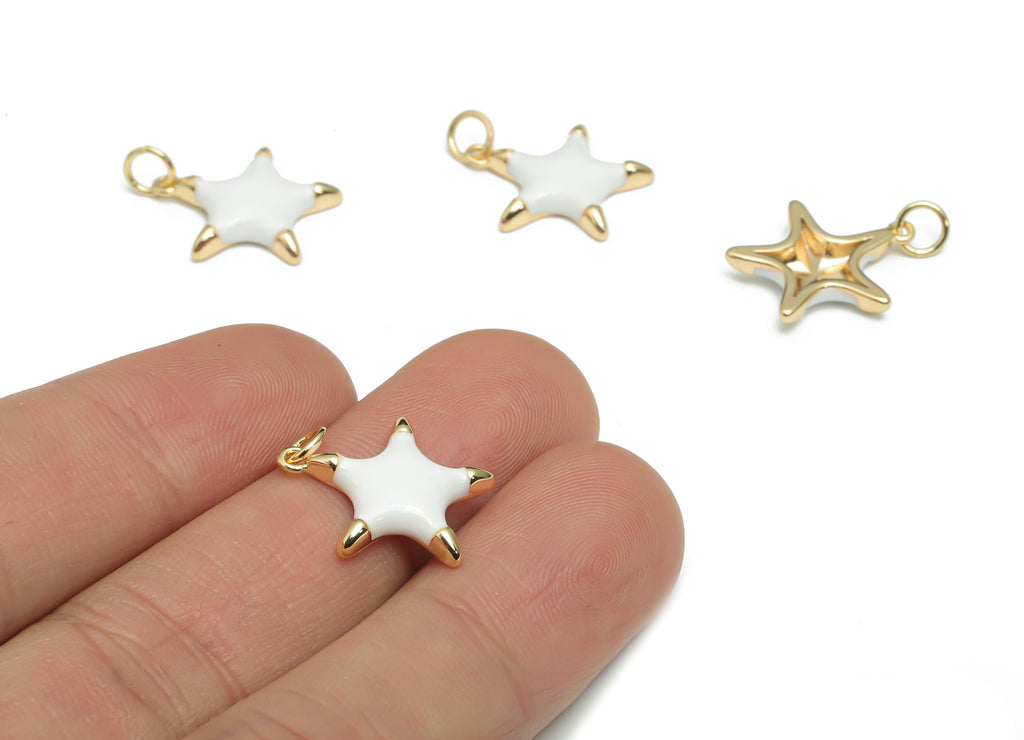 Brass Five-pointed Star Earring Charms - Enamel Gold Star Pendant - 18K Real Gold Plated - Jewelry Supplies - 16.82x15.6x2.57mm - RGP4294C - DOMEDBAZAAR