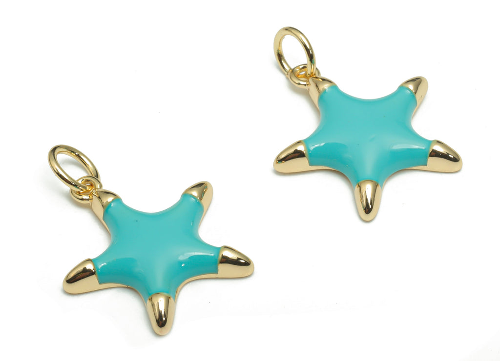 Brass Five-pointed Star Earring Charms - Enamel Gold Star Pendant - 18K Real Gold Plated - Jewelry Supplies - 16.82x15.6x2.57mm - RGP4294D - DOMEDBAZAAR