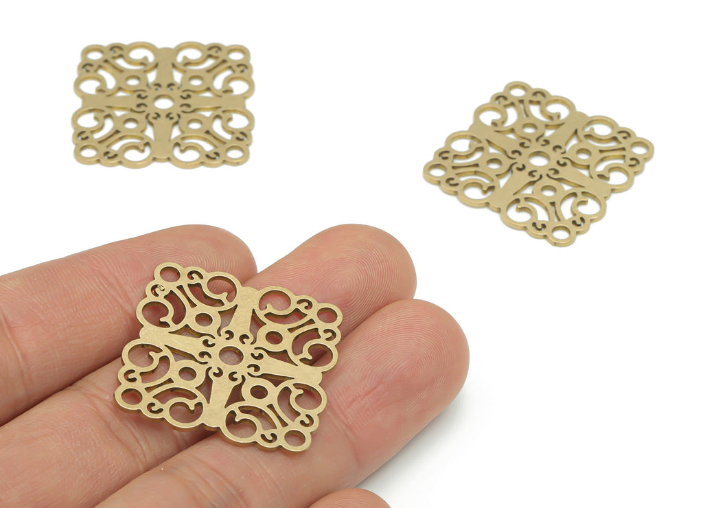 Brass Rhombic Crescent Flower Earring Charms - Raw Brass Diamond Moon Flower Pendant - Jewelry Making Supplies - 28.13x28.08x0.9mm - PPA2278 - DOMEDBAZAAR