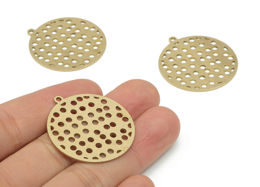 Brass Bubble Round Earring Charms - Raw Brass Bubble Circle Pendant - Jewelry Making Supplies - 35.83x32.97x0.86mm - PPA2329 - DOMEDBAZAAR