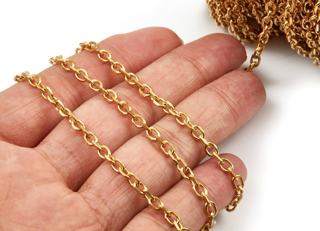 Flat Cable Chain - Raw Brass Faceted Chain- Open Link Mini Cable Chain - Faceted Cable Chain - for Necklace Bracelet - 5*3.5mm - CC1132 - DOMEDBAZAAR