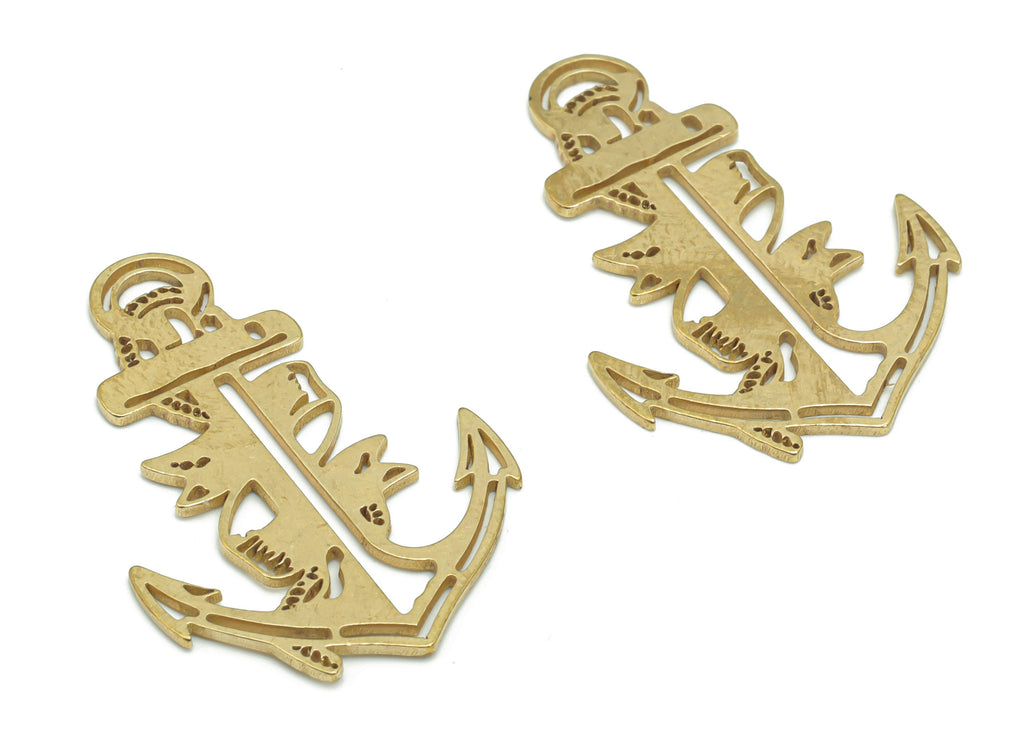 Brass Cross Anchor Earring Charms - Raw Brass Anchor Cross Pendant - DIY Jewelry Making Supplies - 34.54x23.97x0.9mm - PPA2089 - DOMEDBAZAAR