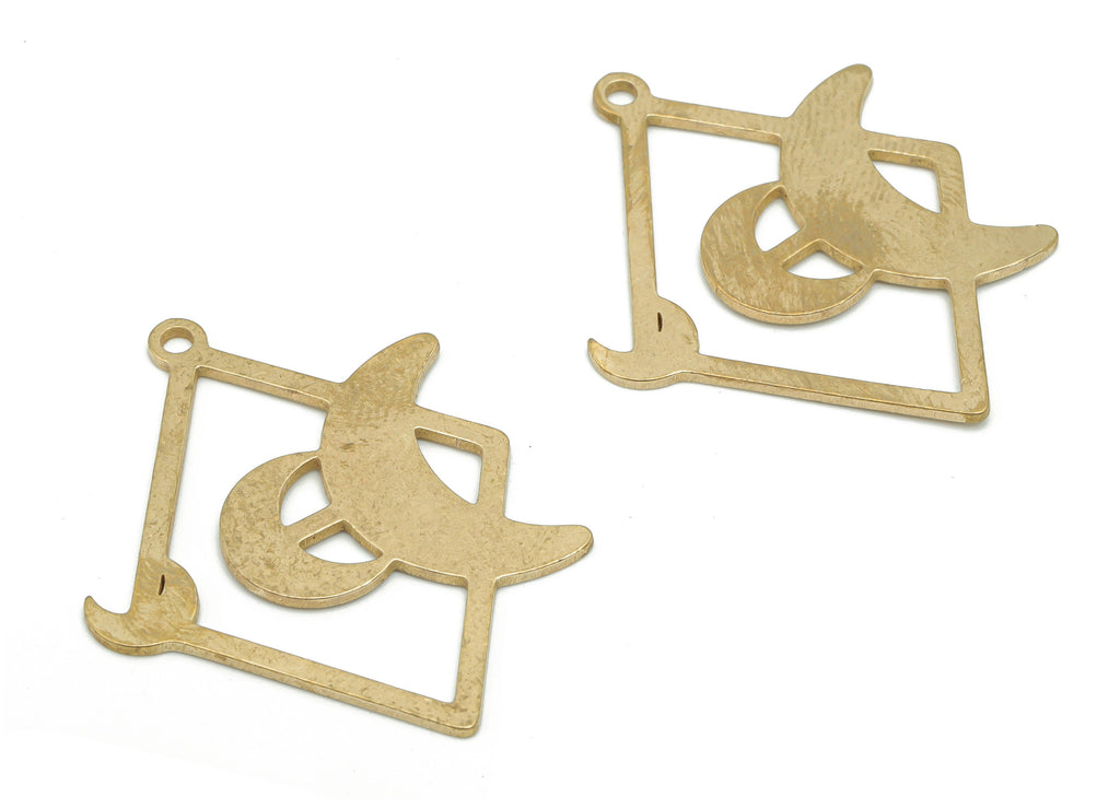 Brass Diamond Crescent Earring Charms - Raw Brass Rhombic Moon Pendant - Jewelry Making Supplies - 35.95x28.18x0.92mm - PPA2153 - DOMEDBAZAAR