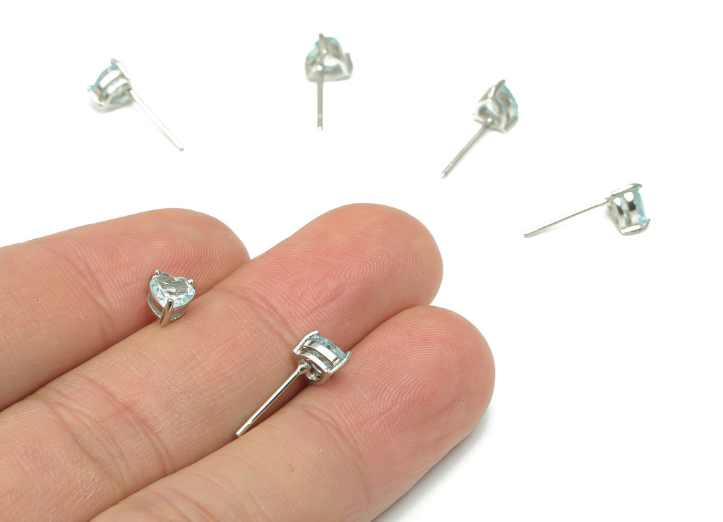 Sterling Silver Blue Topaz Stud Earrings - Heart Natural Stone Post - 925 Silver Earrings - Minimalist Style - 5.86x5.32x3.9mm – SI1007F - DOMEDBAZAAR