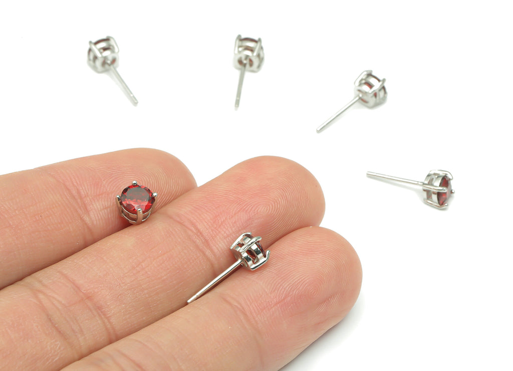 Sterling Silver Garnet Stud Earrings - Mini Circle Natural Stone Post - 925 Silver Earrings - Minimalist Style - 5.21x5.21x4.5mm – SI1008E - DOMEDBAZAAR
