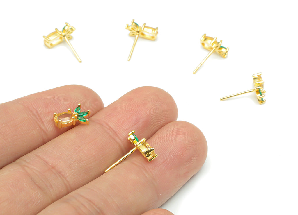 Sterling Silver Citrine Stud Earrings - Green Crystal Pineapple Natural Stone Earring Post - 925 Silver Earrings - 10.53x6.82x3mm – SI1009 - DOMEDBAZAAR