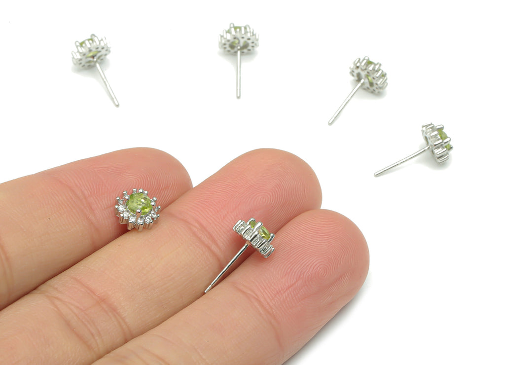 Sterling Silver Olivine Stud Earrings - Zircon Mini Circle Natural Stone Earring Post - 925 Silver Earrings - 7.35x7.35x3.64mm – SI1014B - DOMEDBAZAAR
