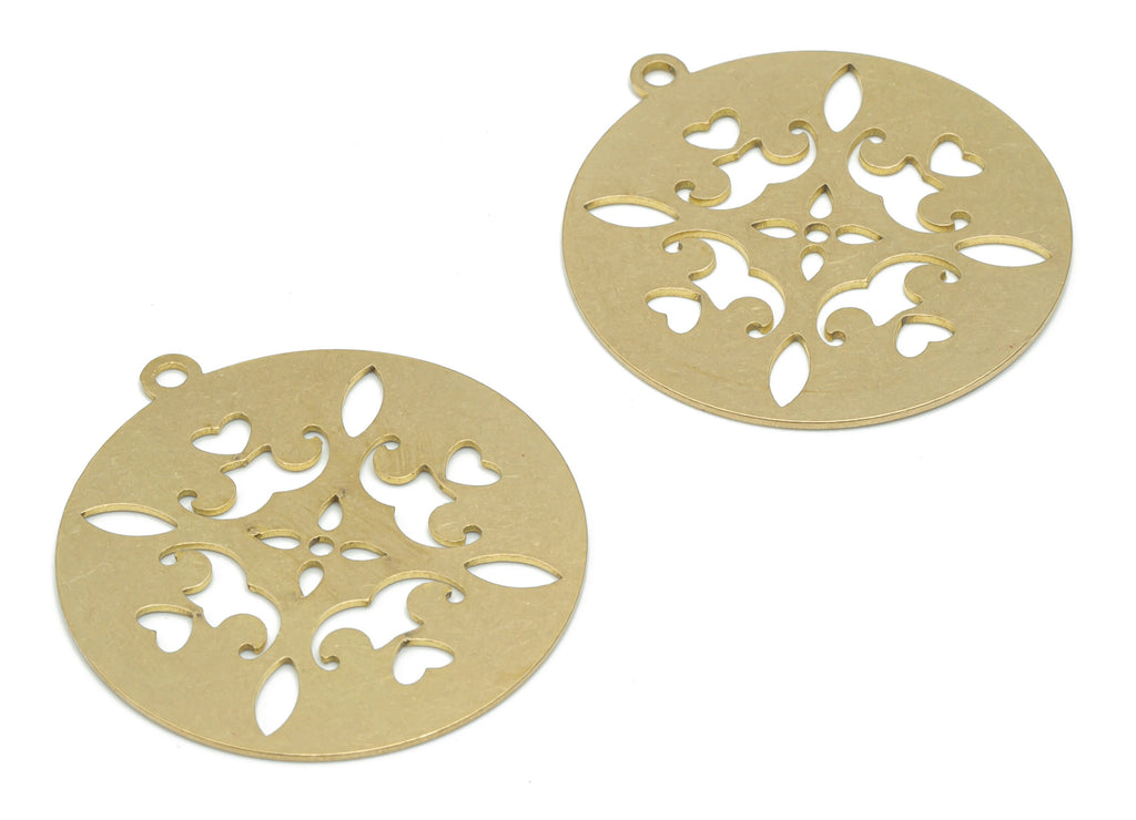 Brass Round Marquise Heart Earring Charms - Raw Brass Drop Beard Circle Pendant - DIY Jewelry Making Supplies - 35.81x32.87x0.67mm - PPA2591 - DOMEDBAZAAR