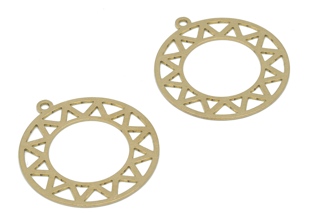 Brass Round Sun Hoop Earring Charms - Raw Brass Sun Circle Pendant - DIY Jewelry Making Supplies - 34.82x31.74x0.63mm - PPA2676 - DOMEDBAZAAR