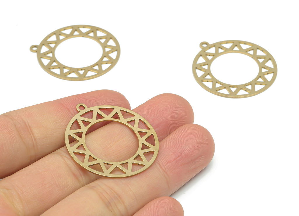 Brass Round Sun Hoop Earring Charms - Raw Brass Sun Circle Pendant - DIY Jewelry Making Supplies - 34.82x31.74x0.63mm - PPA2676 - DOMEDBAZAAR
