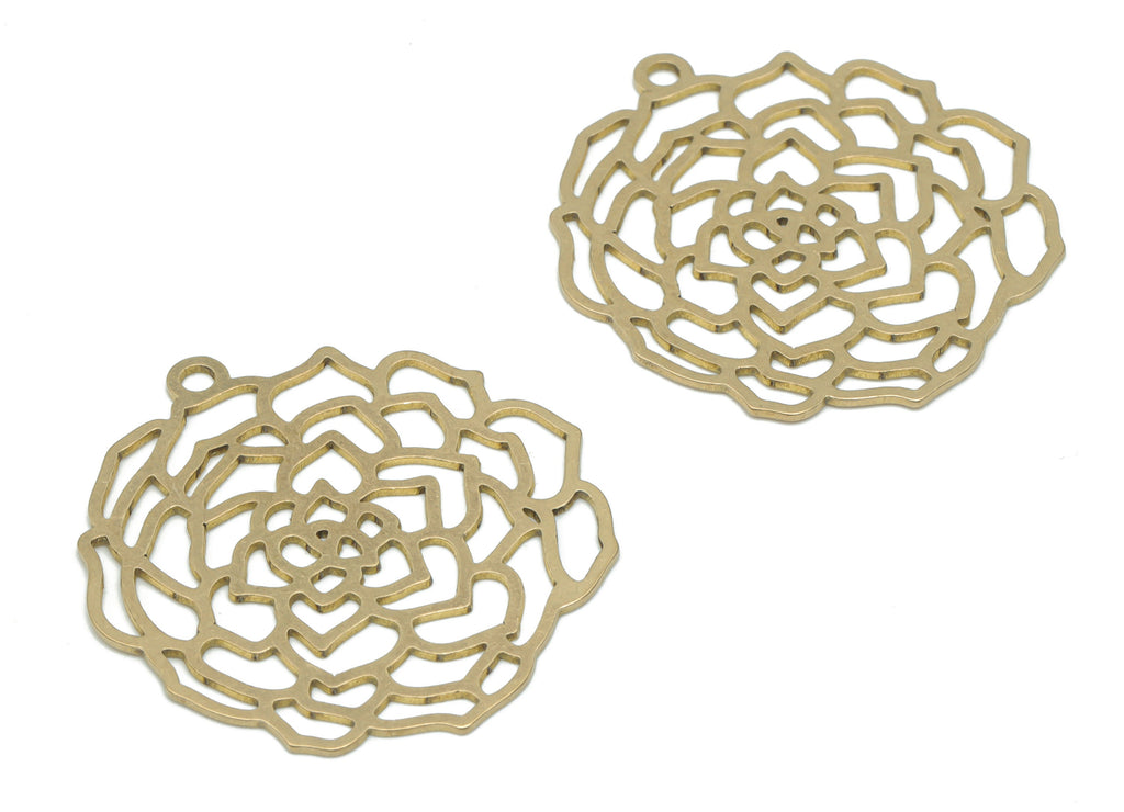 Brass Botanical Flower Sun Earring Charms - Raw Brass Sun Flower Pendant - DIY Jewelry Making Supplies - 34.87x33.1x0.64mm - PPA2623 - DOMEDBAZAAR