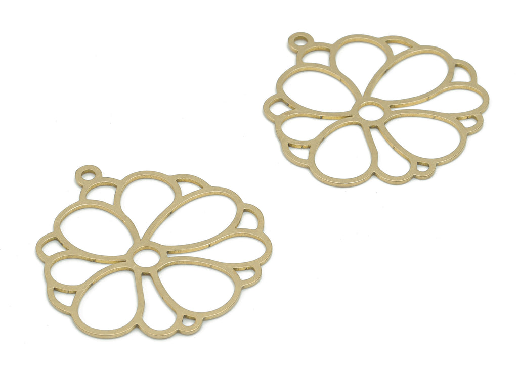 Brass Botanical Flower Earring Connectors - Raw Brass Sun Flower Charms and Pendant - Jewelry Making Supplies - 33.92x31.63x0.77mm - PPA2619 - DOMEDBAZAAR