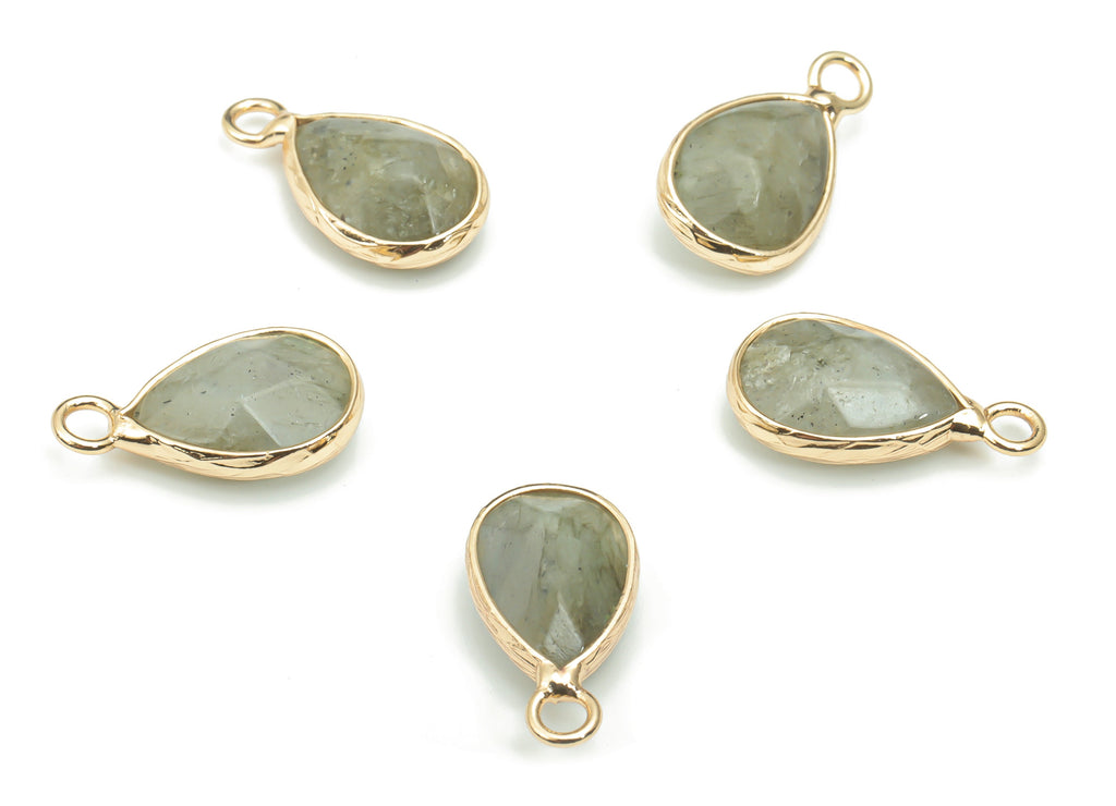 Labradorite Faceted Natural Stone Drop Charms - Brass Teardrop Pendant - Gold Tone Plated Brass – Jewelry Supplies - 17.83x9.5x5mm – NS1626F - DOMEDBAZAAR