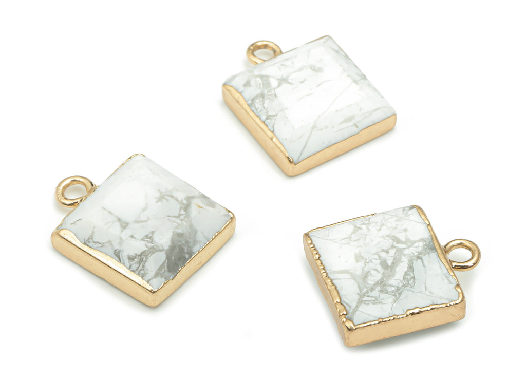 Howlite Natural Stone Square Earring Charms - Brass Square Pendant - Gold Tone Plated Brass – Jewelry Supplies - 15.05x11.76x3.95mm– NS1641C - DOMEDBAZAAR