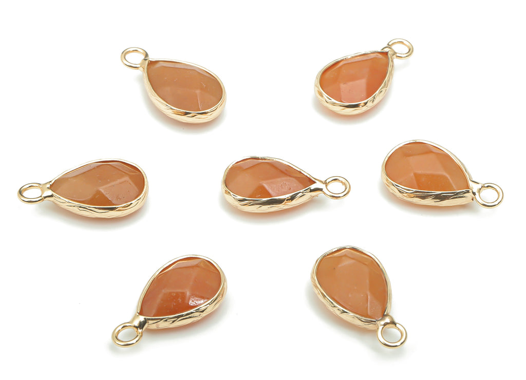 Orange Aventurine Faceted Natural Stone Charms - Brass Teardrop Pendant - Gold Tone Plated Brass – Jewelry Supplies - 17.8x9.5x5mm – NS1626G - DOMEDBAZAAR