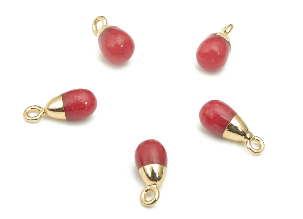 Red Coral Natural Stone Drop Earring Charms - Brass Beads Pendant - Gold Tone Plated Brass – Jewelry Supplies - 13.45x6.38x6.33mm – NS1645A - DOMEDBAZAAR