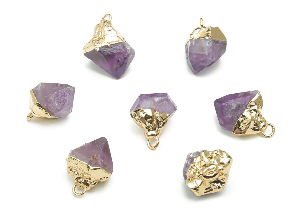 Amethyst Natural Stone Earring Charms - Brass Irregular Pendant - Gold Tone Plated Brass – Jewelry Supplies - 16.35x14.49x10.42mm – NS1646 - DOMEDBAZAAR