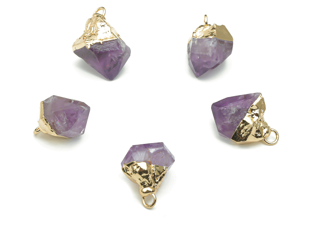 Amethyst Natural Stone Earring Charms - Brass Irregular Pendant - Gold Tone Plated Brass – Jewelry Supplies - 16.35x14.49x10.42mm – NS1646 - DOMEDBAZAAR