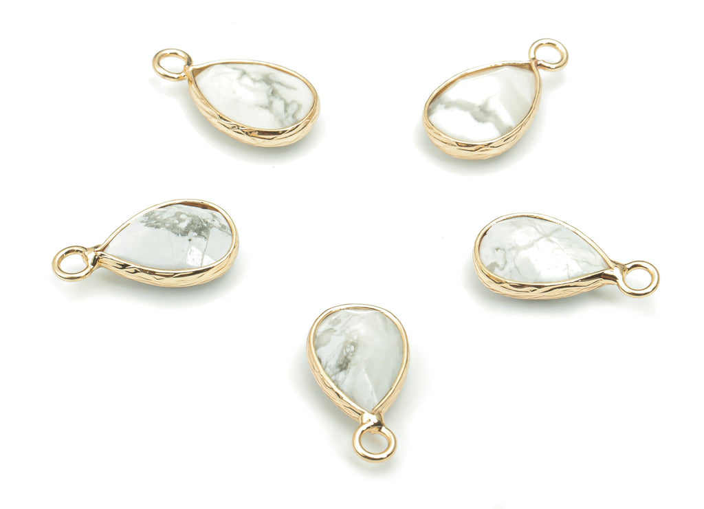 Howlite Faceted Natural Stone Teardrop Charms - Brass Drop Pendant - Gold Tone Plated Brass – Jewelry Supplies - 17.83x9.45x4.98mm – NS1626D - DOMEDBAZAAR
