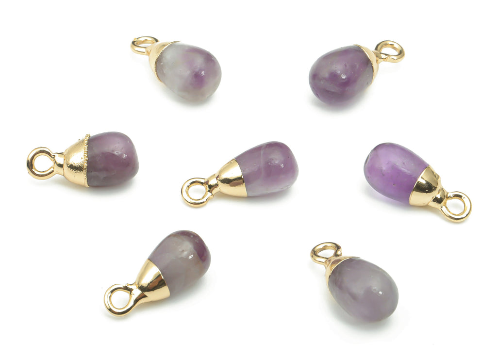 Amethyst Natural Stone Drop Earring Charms - Brass Beads Pendant - Gold Tone Plated Brass – Jewelry Supplies - 13.4x6.15x6.06mm – NS1645C - DOMEDBAZAAR