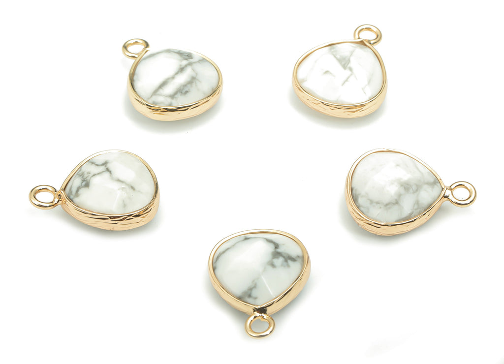 Howlite Faceted Natural Stone Triangle Earring Charms - Brass Triangle Pendant - Gold Tone Plated Brass – 17.82x13.5x6.06mm – NS1638D - DOMEDBAZAAR